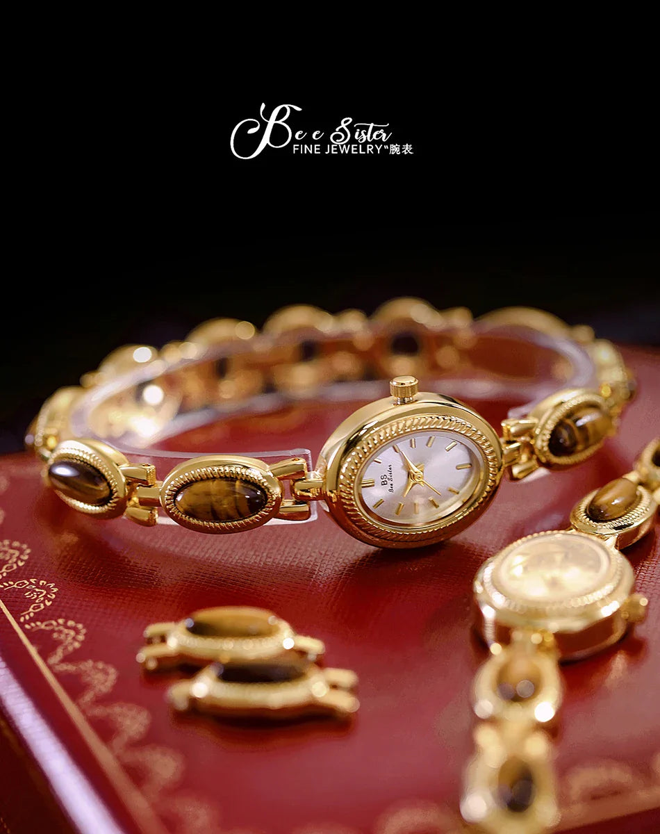 Luxury Golden Vintage Watch Women Elegant Amber Jewelry Quartz Wristwatch New In Women's Watches Fashion Bracelet Gold Watch