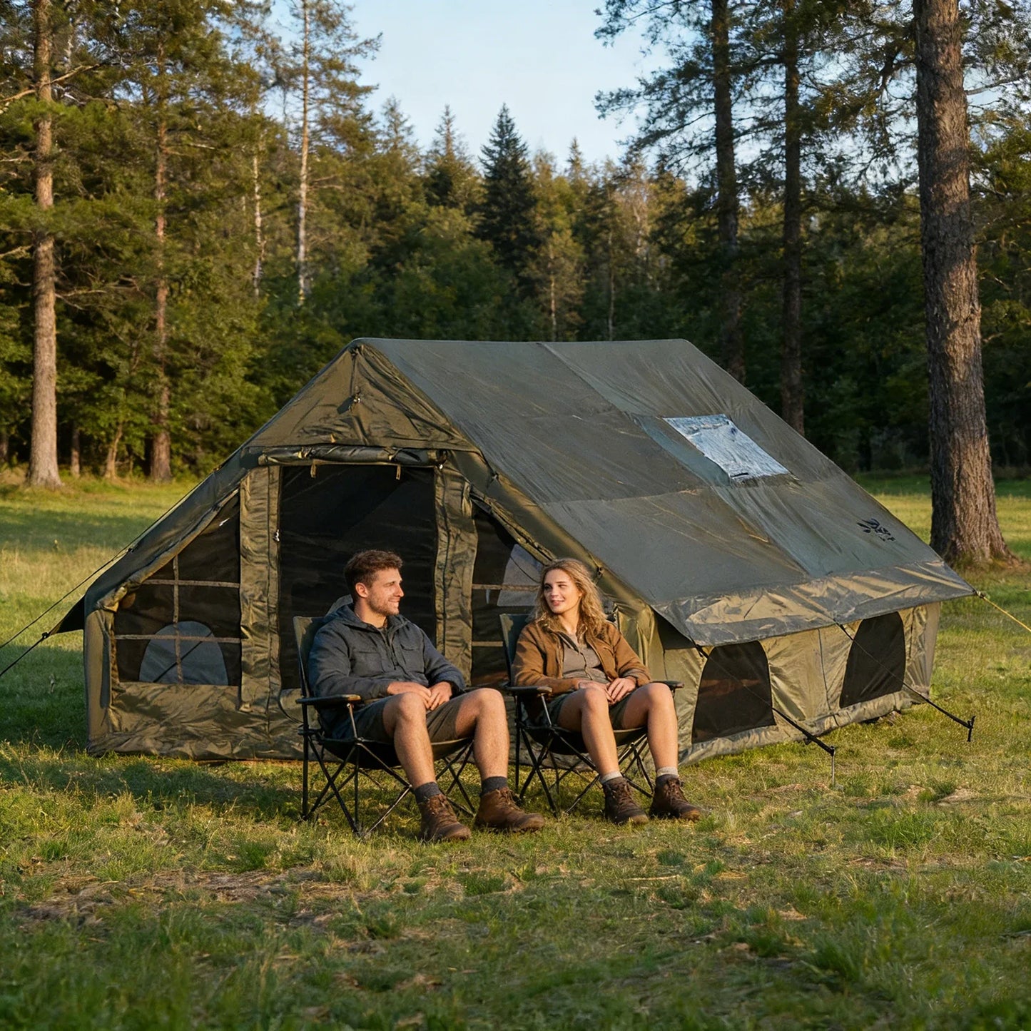 PAKICETUS Large Luxury Inflatable Glamping Tent with Manual Hand Pump, Easy Setup 4 Season Anti-Snow Spacious Family Shelter, Weatherproof Air Tent for Outdoor Camping, Backyard Party & Wilderness Adventure