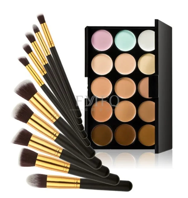 15 color Concealer Contouring correcteur makeup products face Based anti cernes cosmetic set brush Sponge Puff wholesale