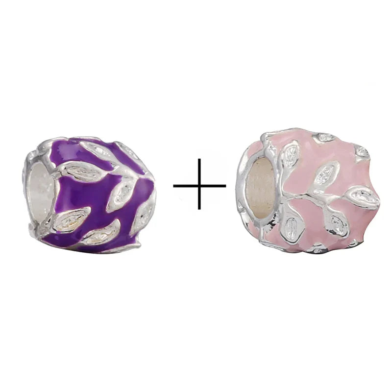 BRACE CODE 2Pcs/Lot Pan Spring New Purple Charm Love Floral Diy Beads Pendant Making Men's Women's Children's Fine Bracelets