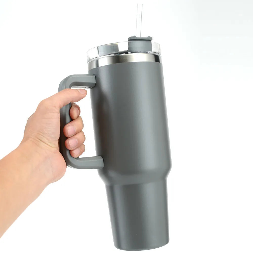 Cafe Insulated Tumbler Straw Stainless Steel Coffee Termos Cup In-Car Vacuum Flasks Portable Water Bottle 40oz Mug With Handle