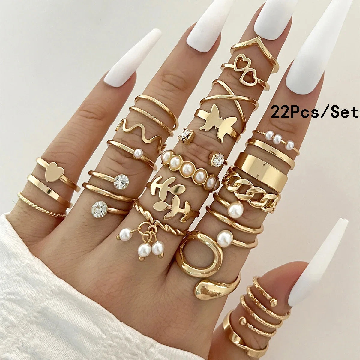 23pcs Fashion Knuckle Rings Set for Women Crystal Star Moon Eye Wave