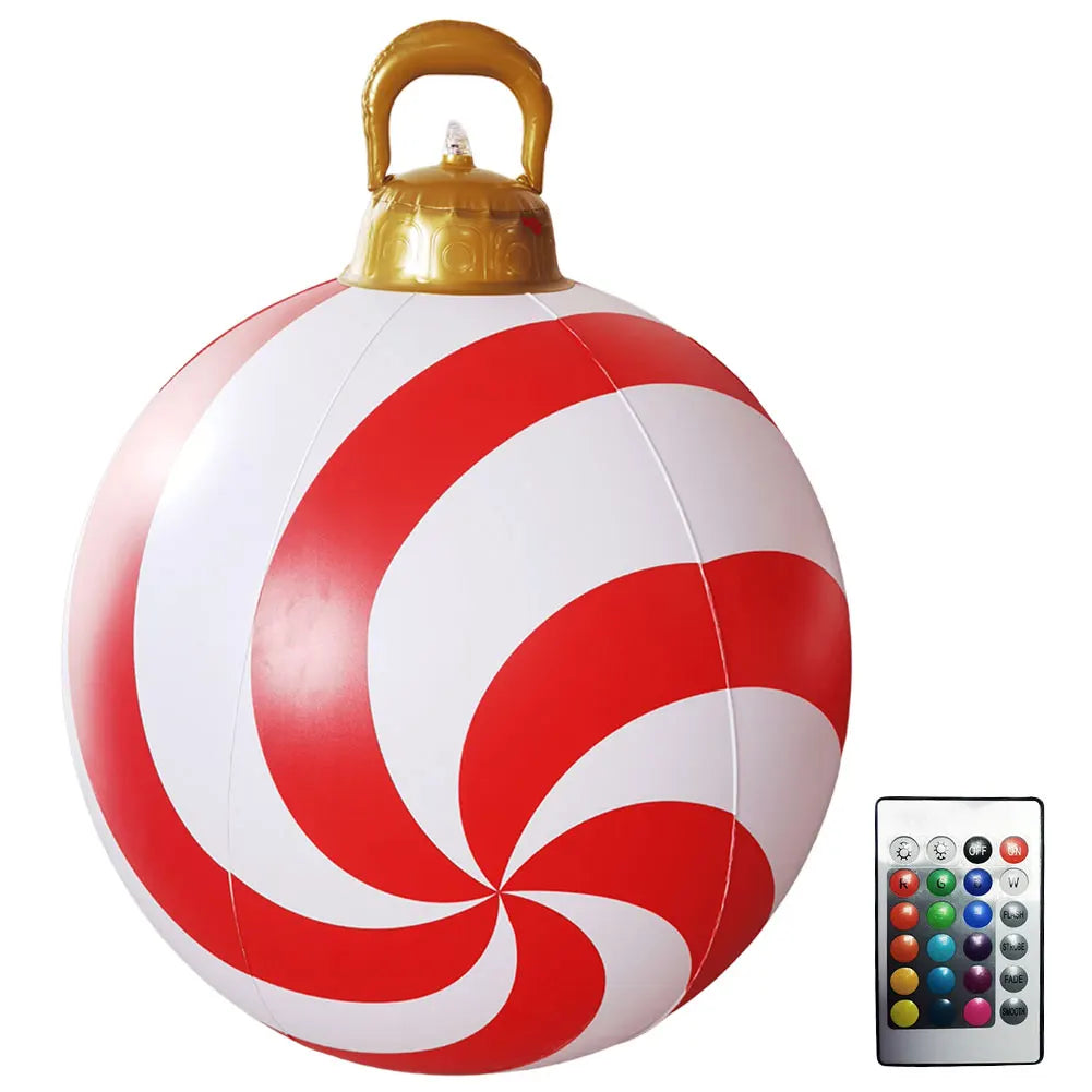 60cm PVC Inflatable Christmas Balls Toys Light Up Giant Christmas Inflatable Ball Xmas Tree Ornaments Christmas Decoration 2024