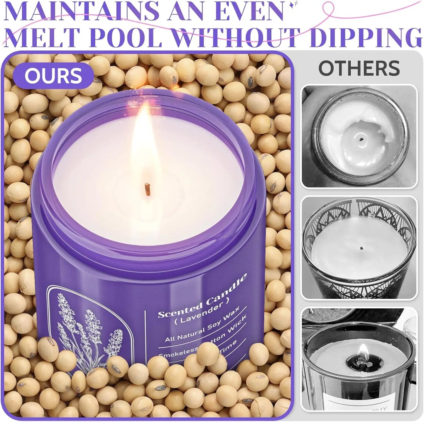 7.5oz Lavender Scented Soy Candle Highly-Scented for Women, Mom, Girlfriend Christmas Birthday Gift.