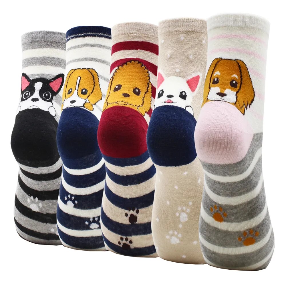5 Pairs Fashion Colorful Kawaii Cute Cartoon Cotton Women Socks Harajuku Korean Halloween Cat Dog Owl Duck Fox Girl Socks