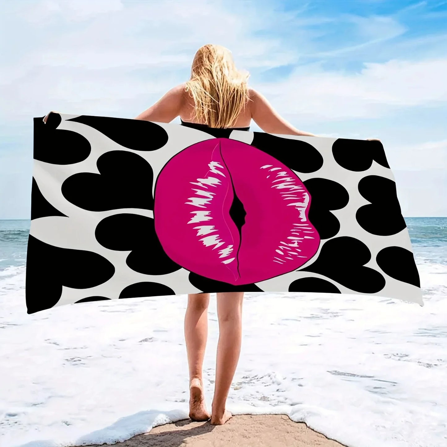 Luxurious Beach Towel - Soft, Quick Dry Microfiber with Red Lip Pattern - Lightweight & Stylish for Ultimate Beach Experience!