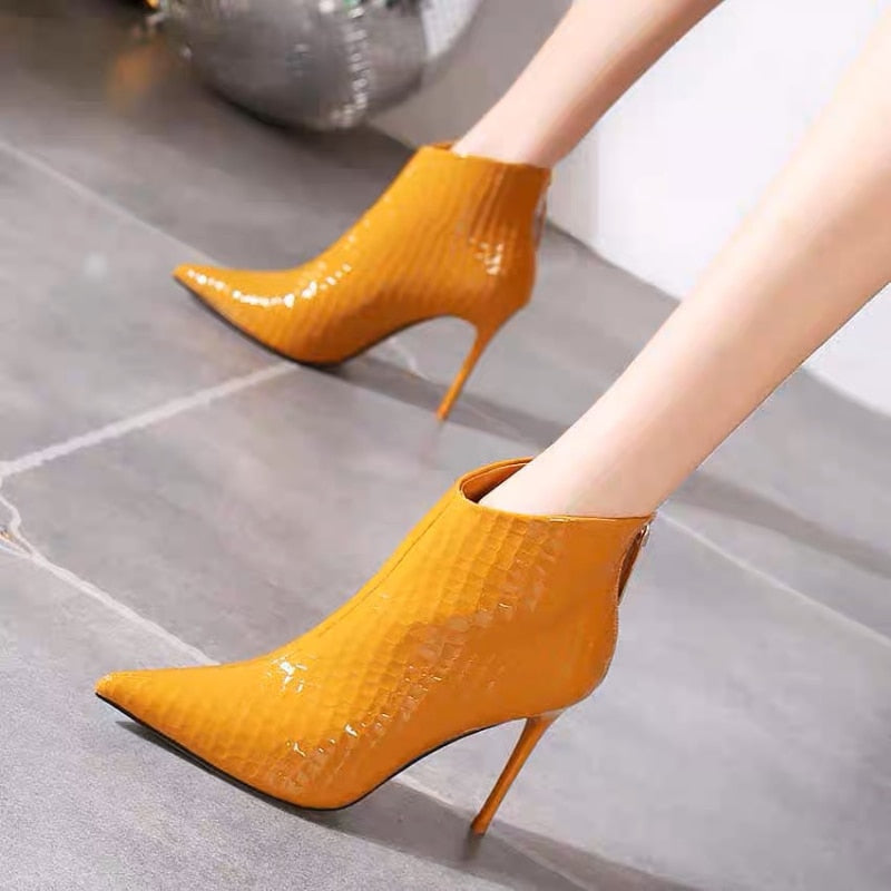 Women's Boots Fashion Pointed Toe Sexy Design Zipper Stiletto High Heel Ankle Boots 2023 New Leather Party All-match Women Boots