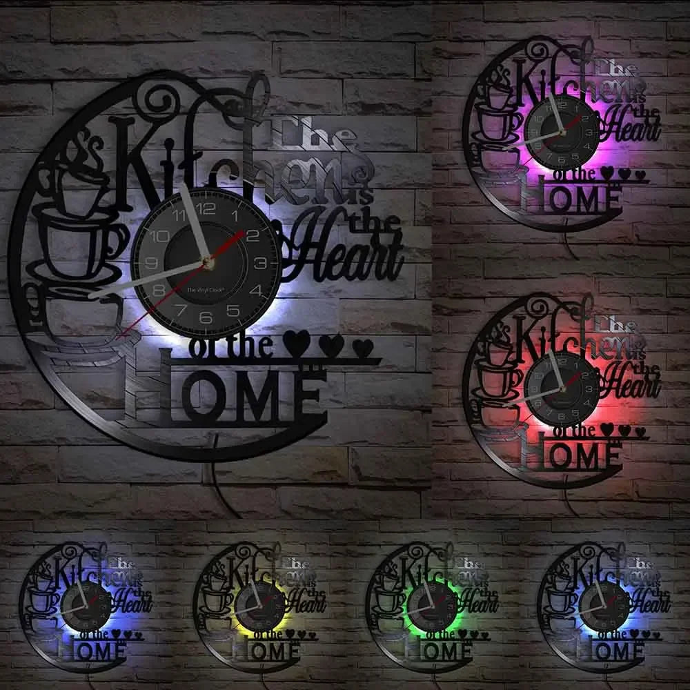 The Kitchen The Heart Of The Home Inspired Vinyl Record Clock, Modern Design Wall Decor Noiseless.