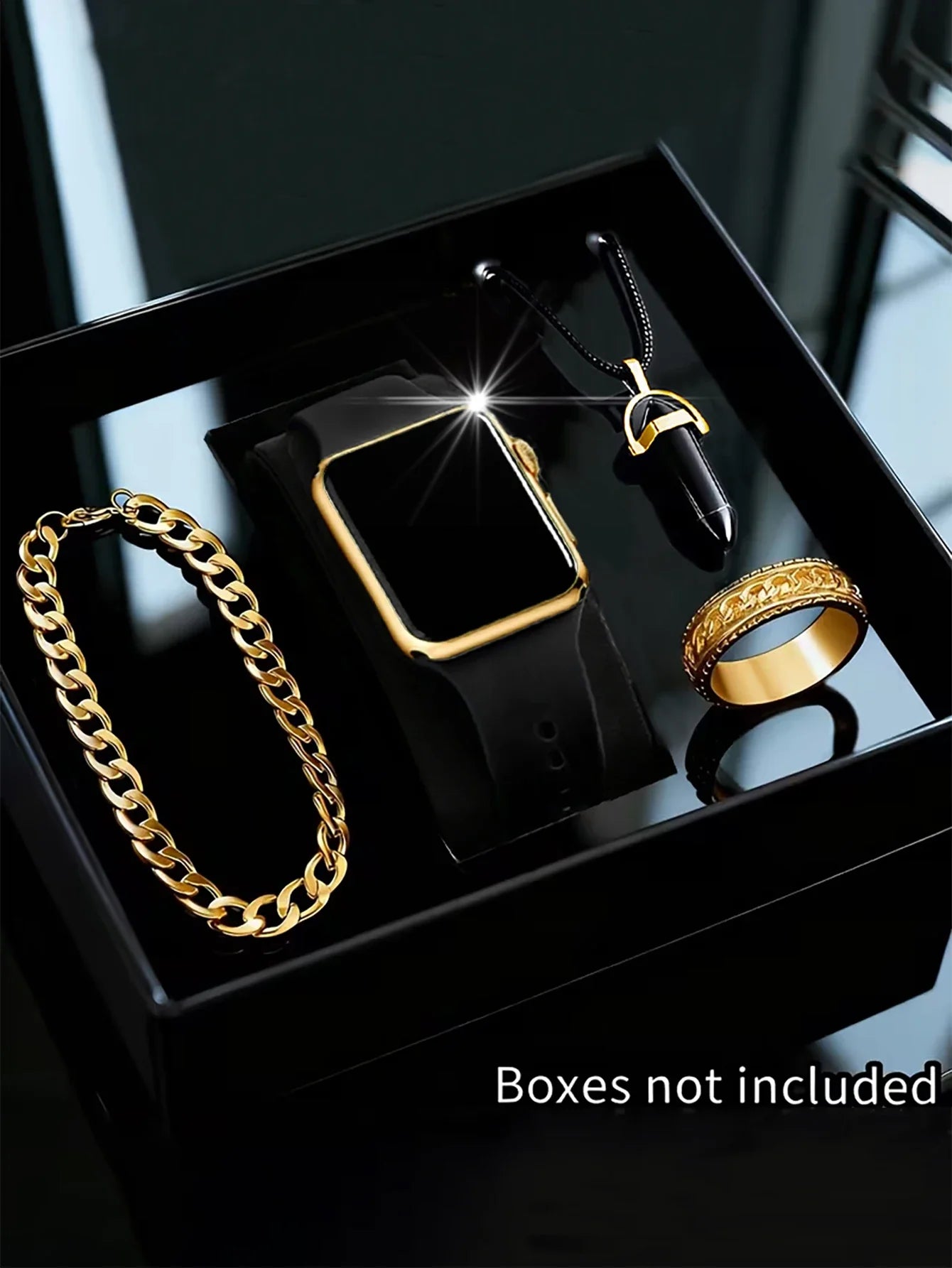 Men's LED Square Watch And Jewelry Set Birthday Gift Non-Smartwatch Box Not Included