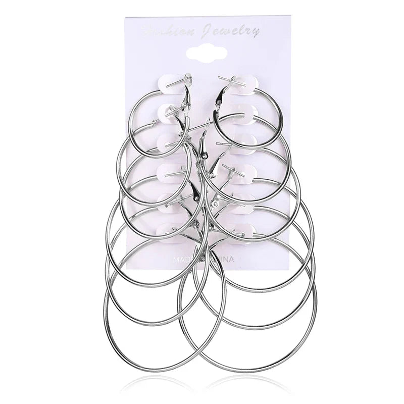 12pairs/6pairs Simple Punk Hoop Earrings Set Big Circle Earrings