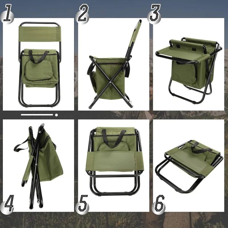 Fishing Chair with Cooler Bag, Foldable Fishing Stool Supports 220Lbs, Portable Lightweight Chair Outdoor Camping.