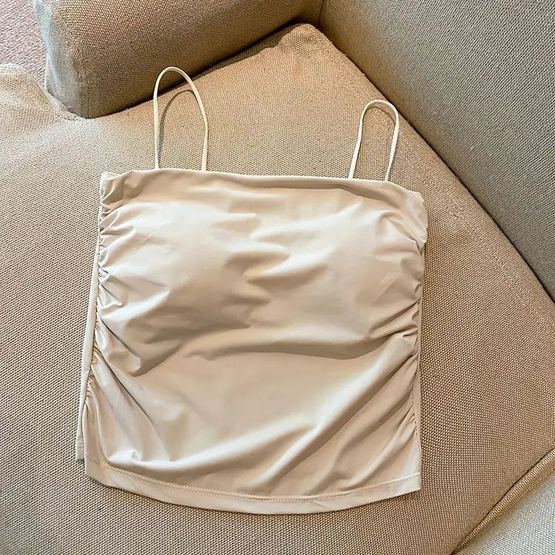 Summer Ice Silk Camisole Women's Chest Pad Anti-light Bottoming Beautiful Back Underwear Short Top Can Be Worn Outside Wholesale
