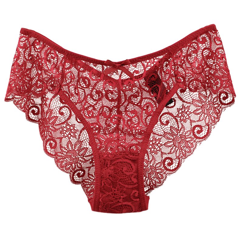 Women's Sexy Lingerie Full Lace Panties Big Size S-XL High-Crotch Transparent Floral Bow Briefs Underwear Culotte Femme
