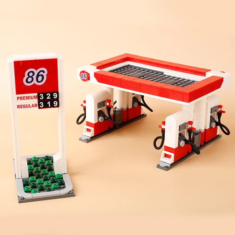 City Creative Coffee Shop Kitchen Dog Car Figures Building Blocks Gas Station Pizza Oven Food MOC Mini Model Bricks Kid Toy Gift