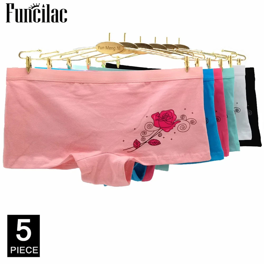 Cotton Underwear Women Girls Shorts Boxers Ladies Panties Sexy Floral Boyshort Knickers M L XL 5 Pcs/lot