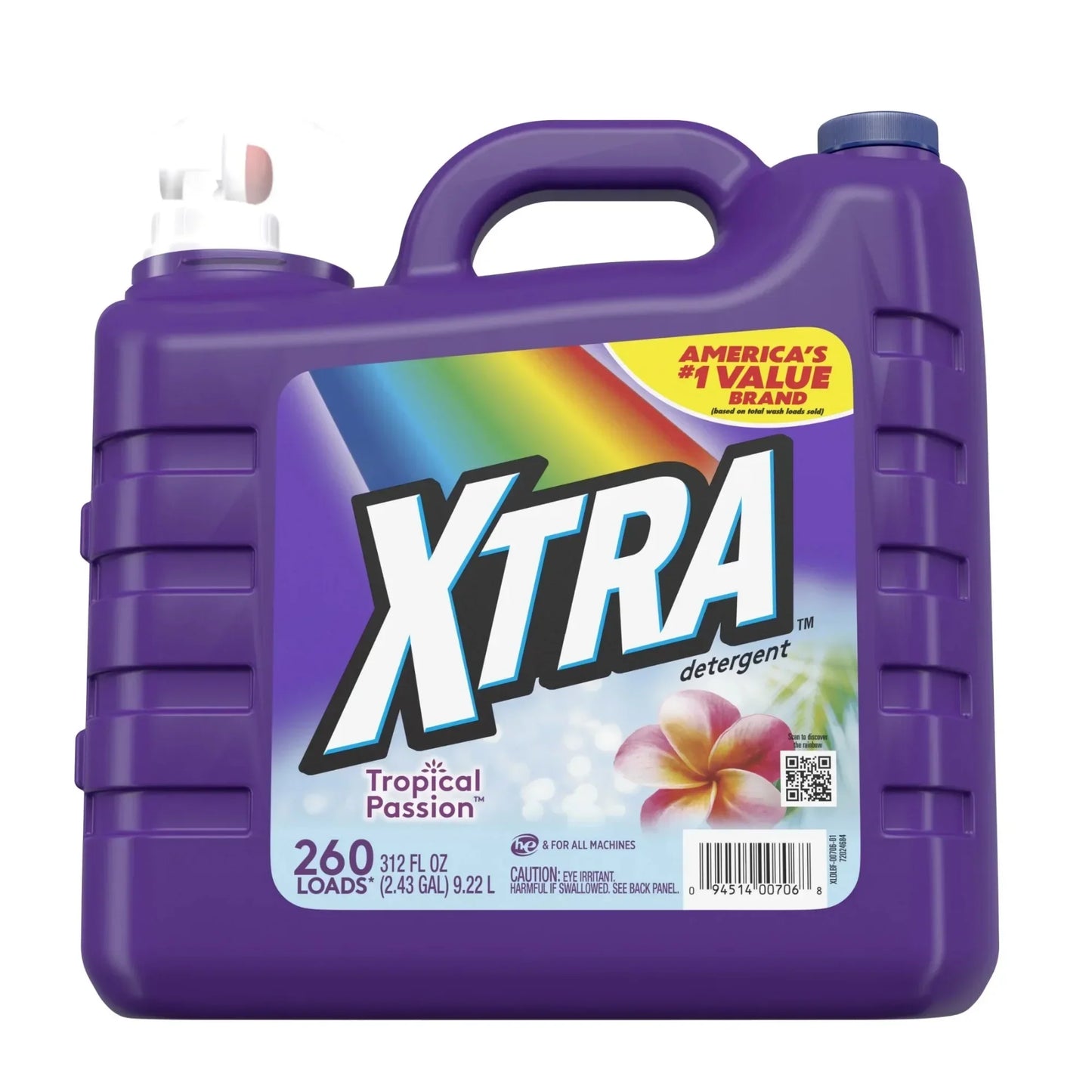 260 Load Laundry Detergent 312oz Tropical Scent, Giant Size for Large Families, HE Compatible with Passion Fruit Fragrance.