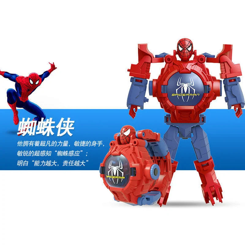 Children Watches Spiderman 24 Projection Patterns Toys for Boy Deformation Robot Projection Electronic Clock Kids Christmas Gift