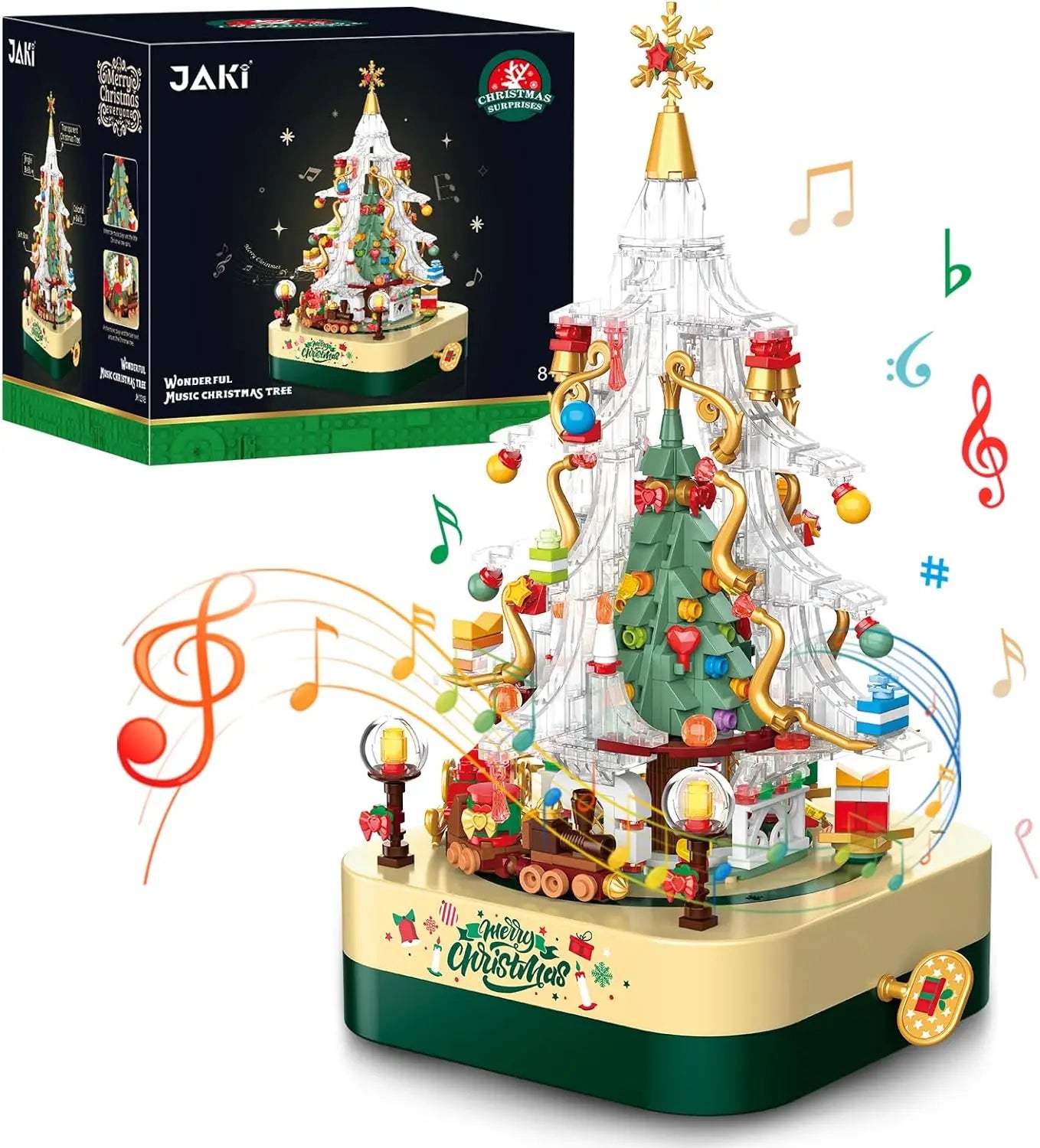 Children's Christmas Train Building Block Set DIY Christmas Tree Music Box Brick Building Toys Home Decoration Holiday Gift