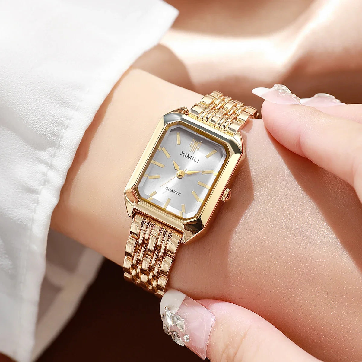 1/2/4PCS Luxury Women Watches Fashion Rectangle Woman Quartz Watch Stainless Steel Band Wristwatches Reloj Mujer（Without Box）