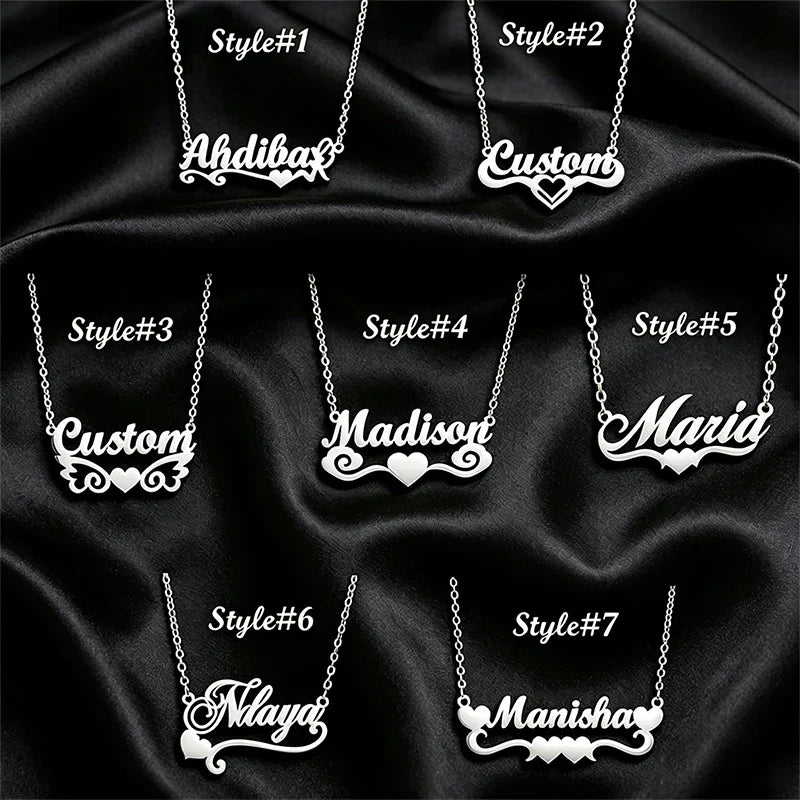 Multi-style Heart Name Design Personalized Pendant Necklace Woman Stainless Steel Silver Gold Name Customized Necklace Jewelry