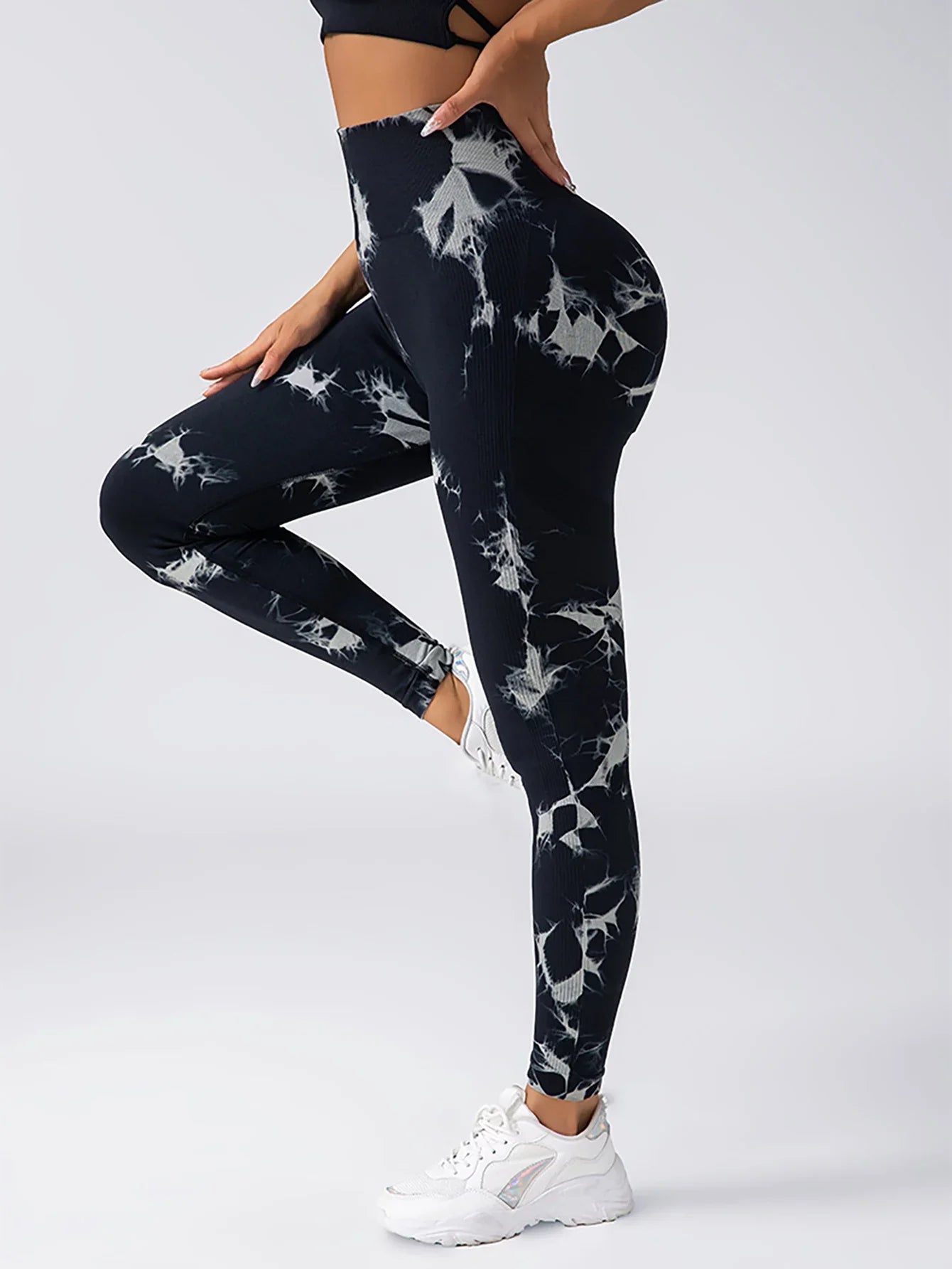Tie Dye Seamless Leggings for Women High Waist Yoga Pants Scrunch Butt Lifting Elastic Tights Wide Waistband Sports Leggings
