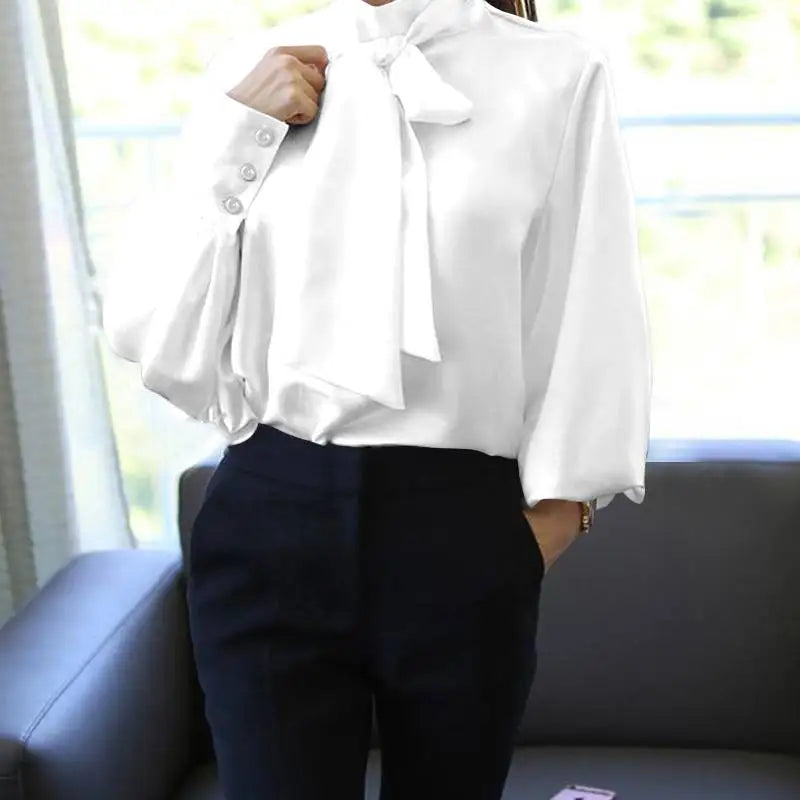 Celmia Elegant Women Satin Blouse Bow Tie Neck Shirt Lantern Sleeve Top 2024 Summer Fashion Female Office Tunic Casual OL Blusas