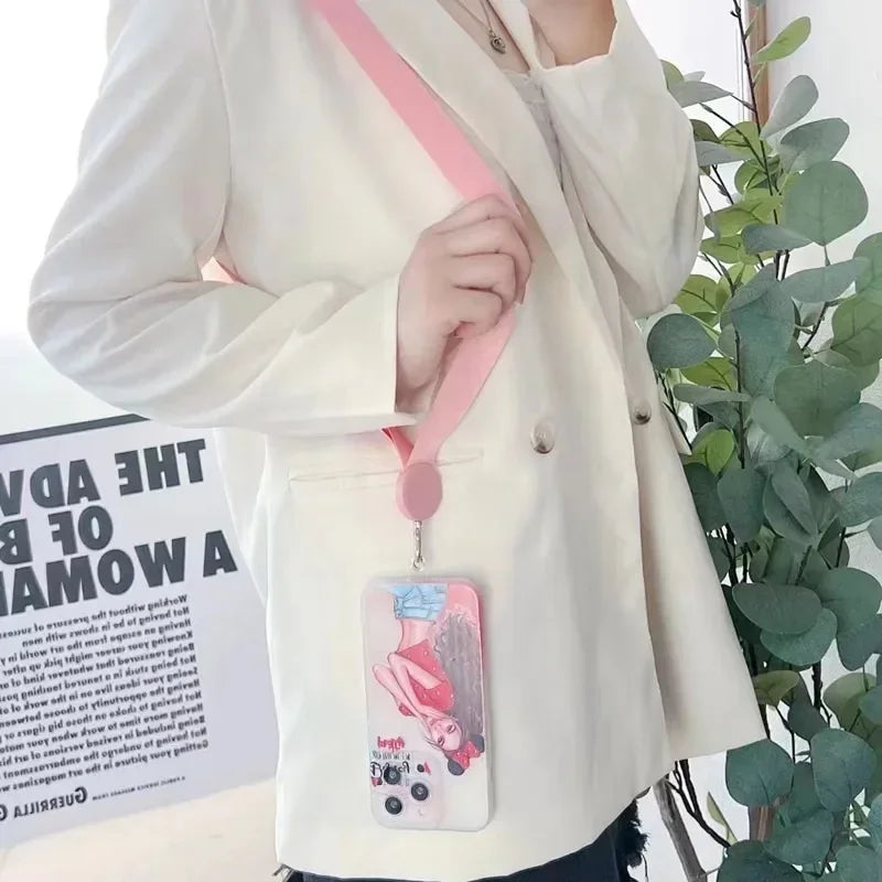Long Crossbody Phone Lanyard Adjustable Neck Strap Wide Cloth Neckband Strap Rope Hanging Anti-Lost Phone Lanyard
