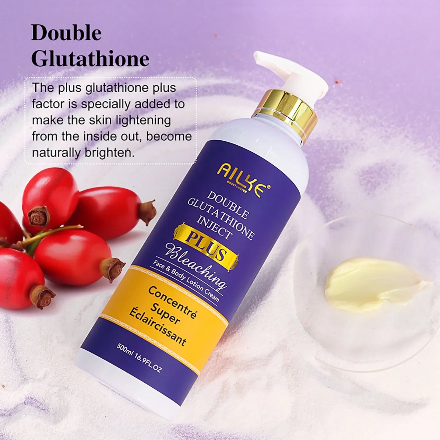 AILKE Double Glutathione Plus Moisturizing Hydrating Body & Skin Whiten Lotion, Bleaching Lotion for Women & Men With Pump