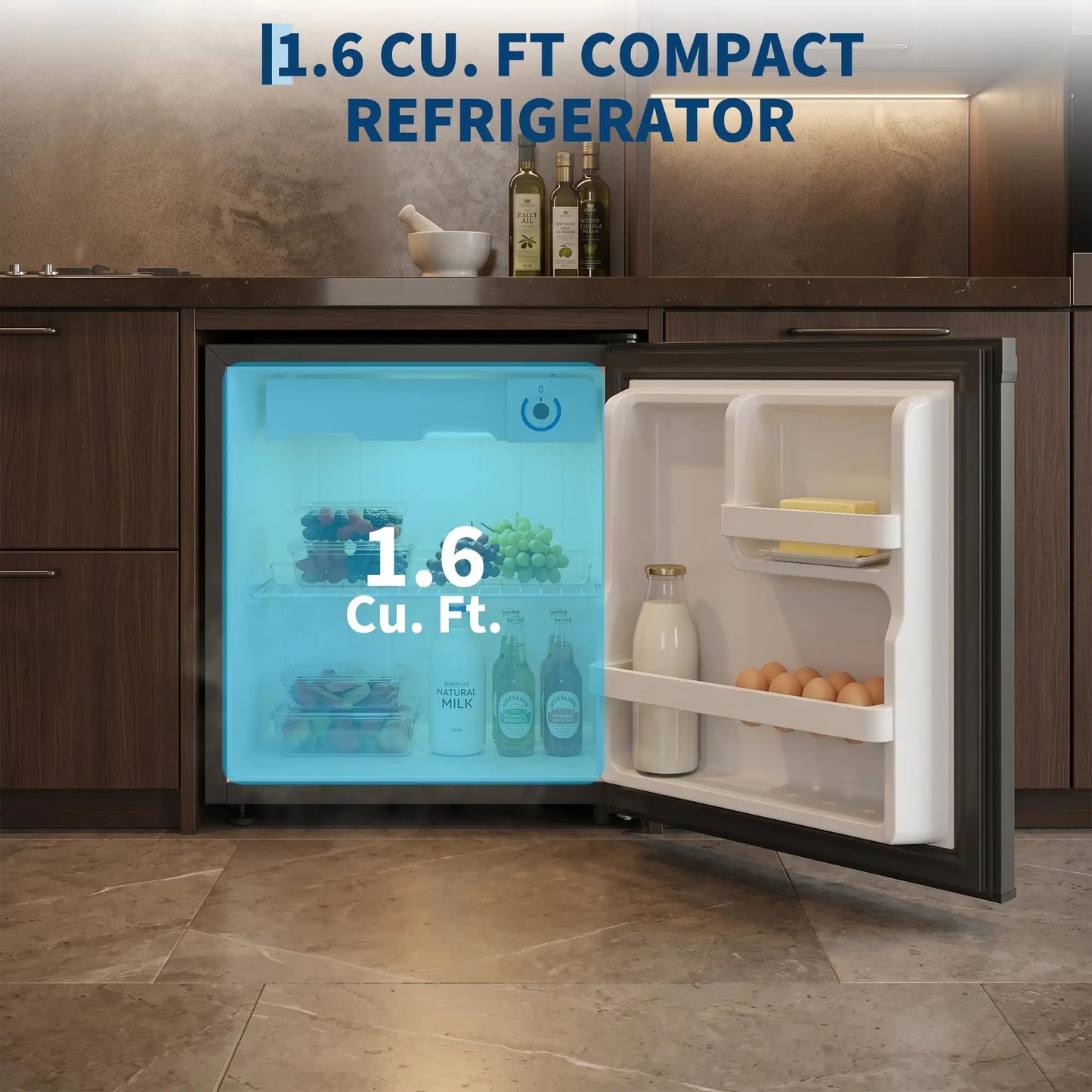 1.6 Cu.Ft Compact Mini Fridge, Single Door Small Refrigerator, Steel Construction, Quiet Energy Efficient Cooler For Dorm Office Bedroom