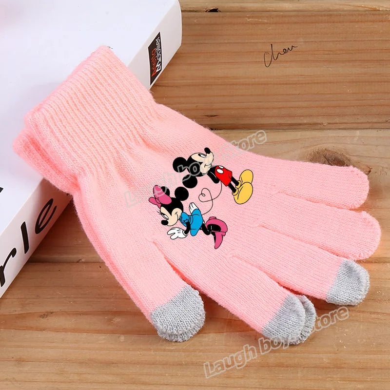 Disney Anime Glove Mickey Mouse Cartoon Five-finger Gloves Outdoor Sports High Quality Touch Screen Knit Mittens Kawaii Kid Gift