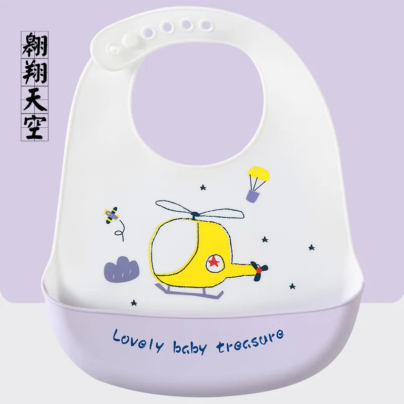 Cute Baby Bibs Waterproof Silicone Bib Infant Toddler Feeding Saliva Towel Cartoon Adjustable Children Apron with Pocket Scarf