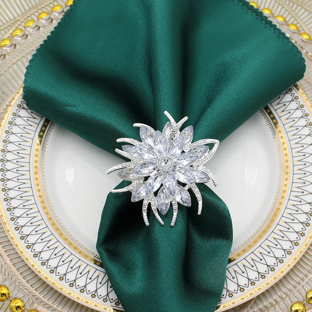 6Pcs Lotus Napkin Rings Holder Rhinestone Flower Napkin Buckles for Wedding Thanksgiving Christmas Holiday Decoration HWC93