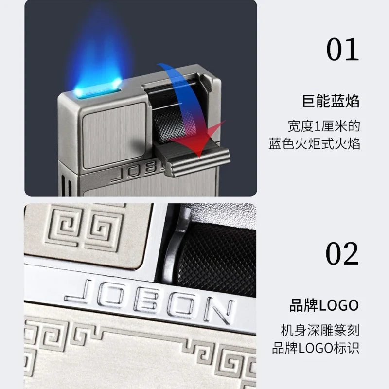 Jobon Upgraded Luxury Press Ignition Gas Lighter - Zinc Alloy Windproof Lighter Blue Jet Flame Cigar Lighter Men's Gift