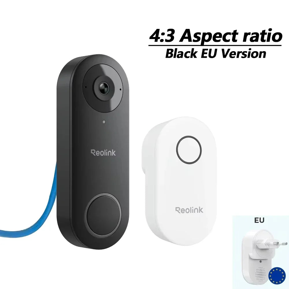 REOLINK Smart 5MP PoE Video Doorbell IP Security Camera Chime, Black 4:3 White 3:4 Aspect Ratio 2-Way Talk Secured Local Storage