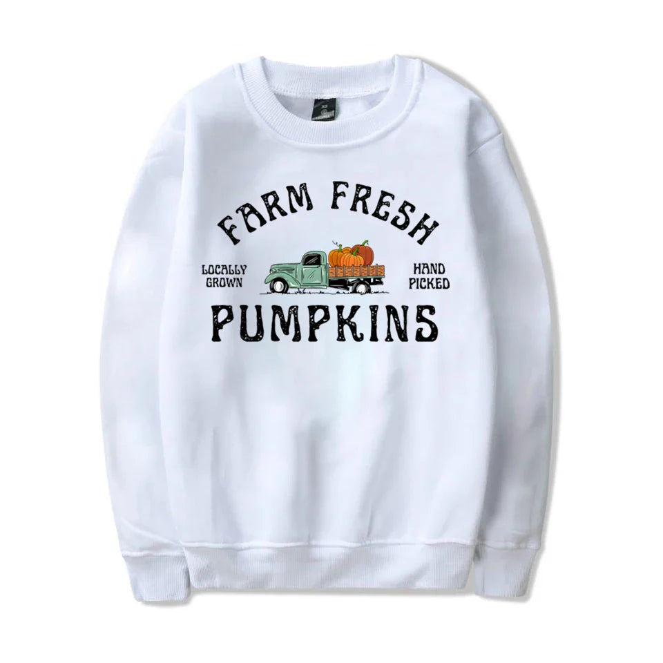 Fashion Fall Pumpkin Sweatshirt Farm Fresh Pumpkins Sweatshirts For Women Autumn Winter Crew Neck Pullovers Ladies Casual Tops