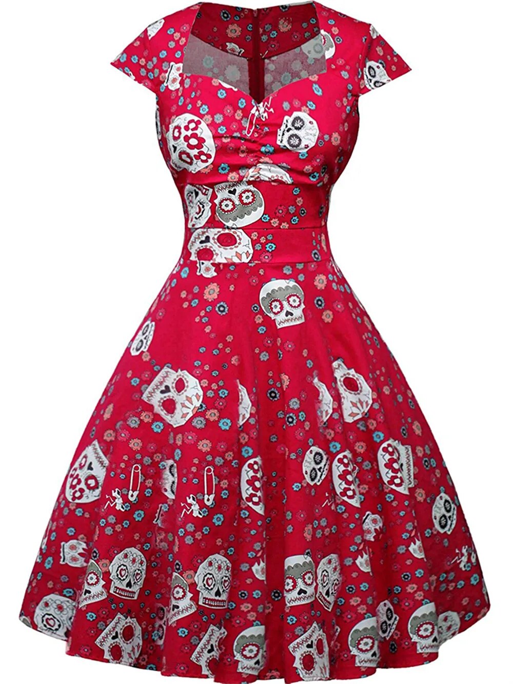 Hepburn Pin Up Rockabilly Vestidos Vintage Gothic Party Dresses Skull Print Swing 50s 60s Dress Women Emo Alt Halloween Clothes