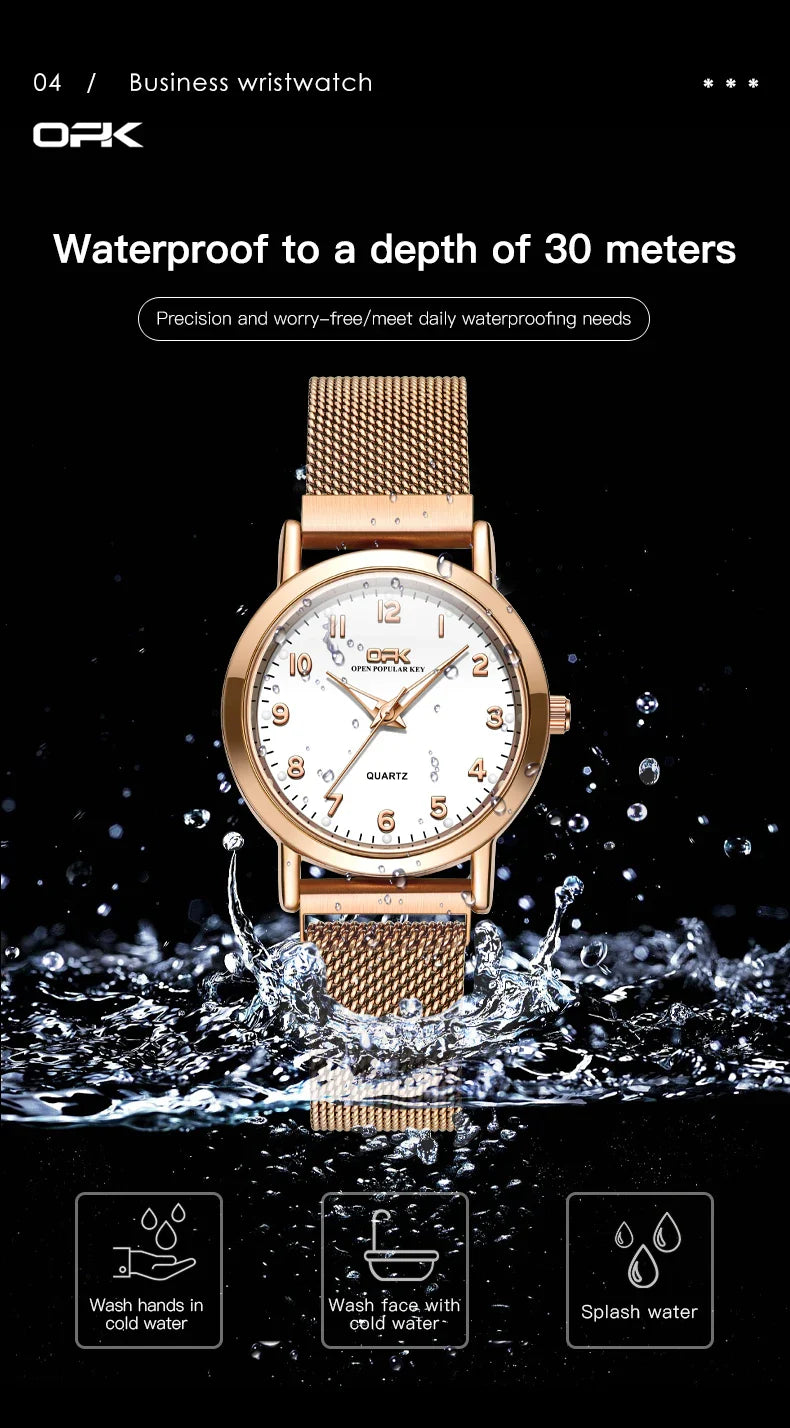 OPK 8115 Women's Watches Simple Fashion Oirginal Wristwatch for Female Stainless Steel Mesh Strap Waterproof Luminous Reloj