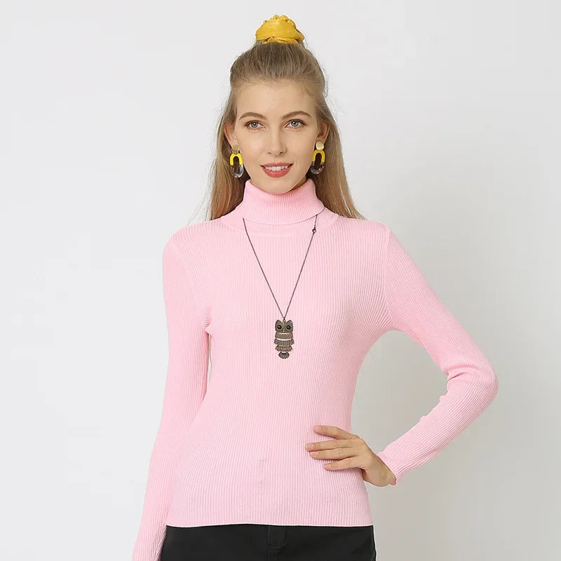 Women Turtleneck Sweaters Solid Color Autumn Winter Warm Knitted Pullovers Soft Tops Female Slim Fit Knitwear Lady Basic Jumpers