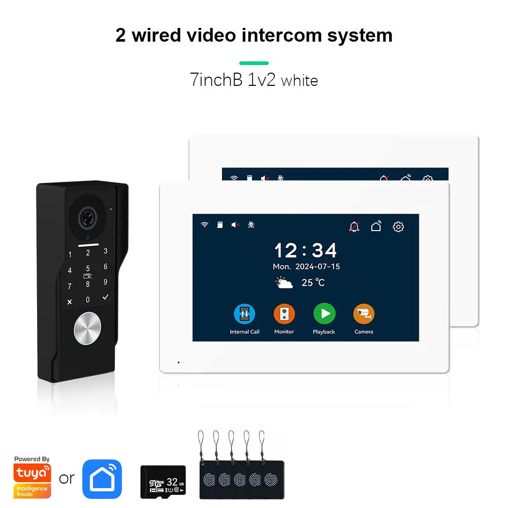 ANJIELO 2-Wire Video Door Phone with TUYA App IC Card PIN Unlock 24 IP Camera Support Smart Video Intercom System for Home 1080P