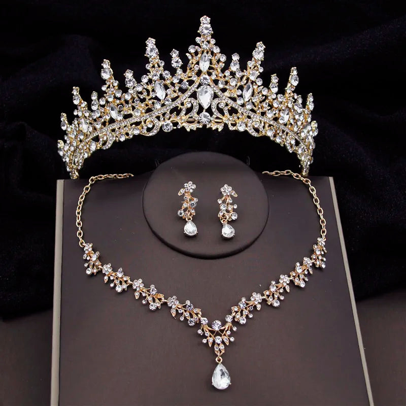 Baroque Tiaras Bridal Jewelry Sets Luxury Crown Earrings Choker Necklace Set Women Wedding Dress Bride Jewelry Set Accessory