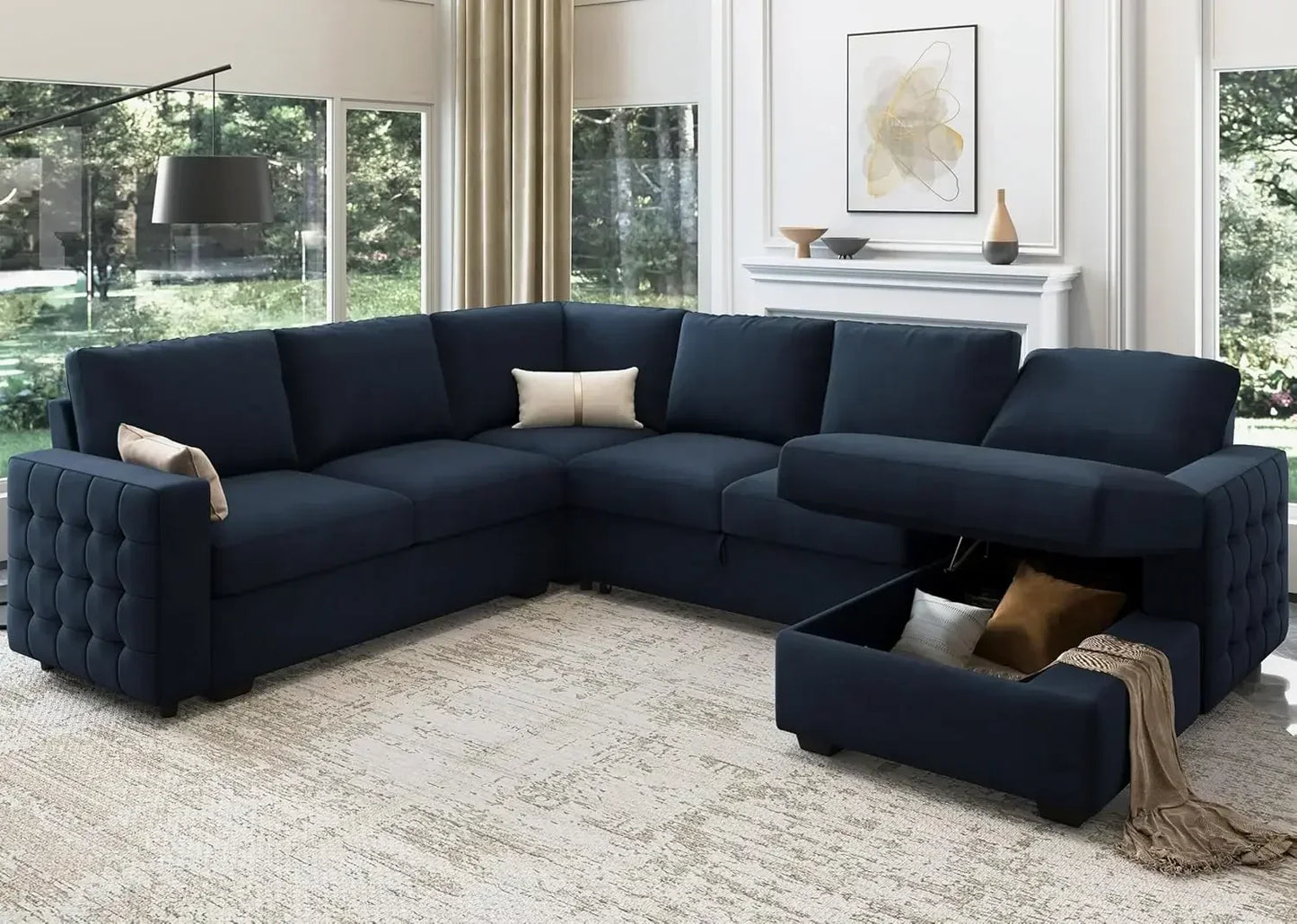 BestsellerGray Sectional Sofa with Hidden Bed and Storage for Living Room