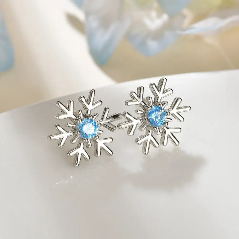 Wholesale 925 Silver Needle Christmas Tree Snowflake Earrings Dangle Women Jewelry Xmas Earring