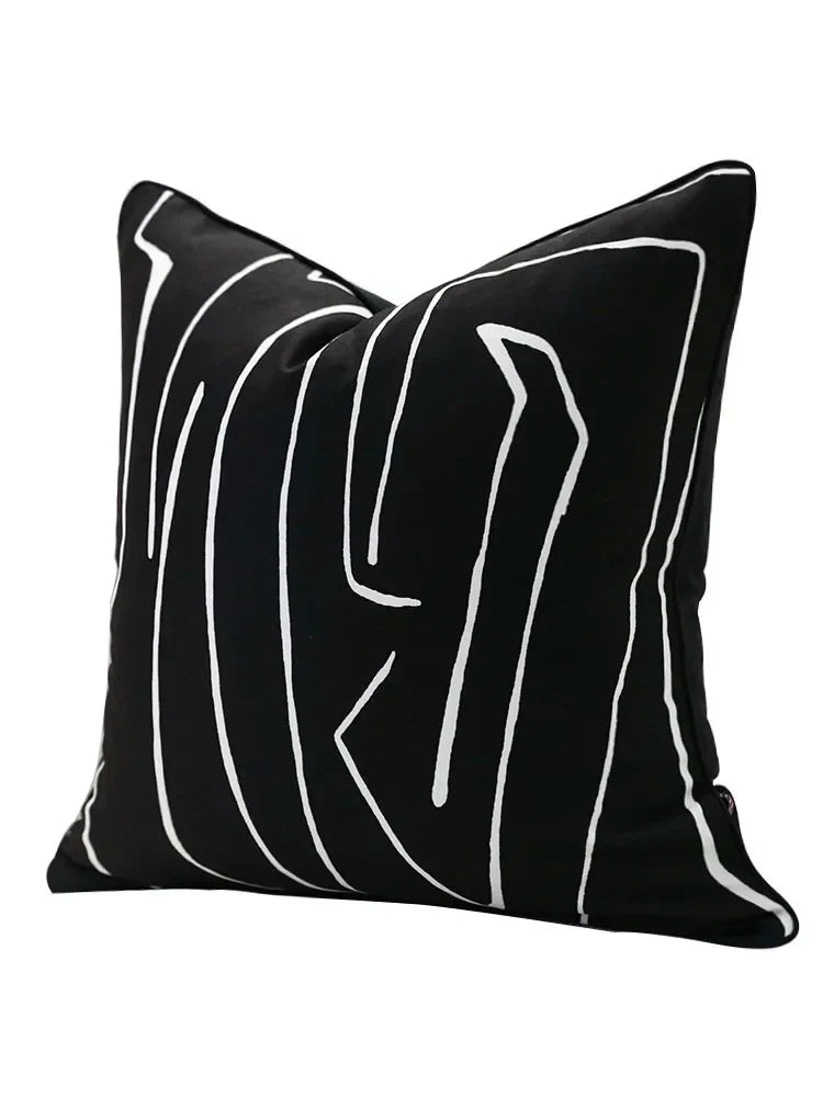 Nordic Black White Abstract Line Cushion Cover Cotton and Linen Decorative Pillow Cover Throw Pillowcase for Sofa and Bed