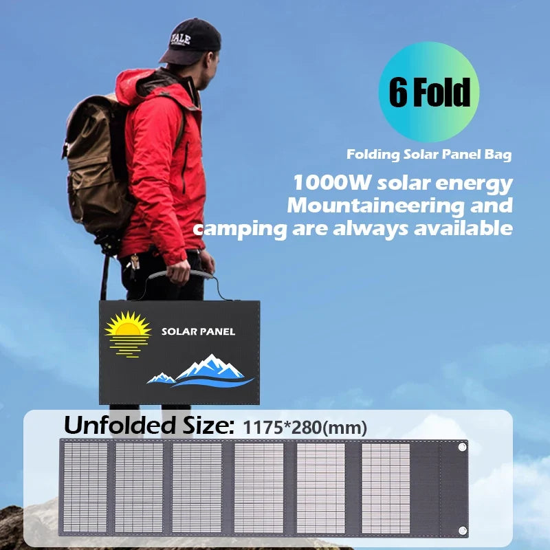 Portable Solar Panel Folding Bag 1000W, Fast Charging With USB+DC, Suitable For Outdoor Hiking, Camping, and Mobile Phones