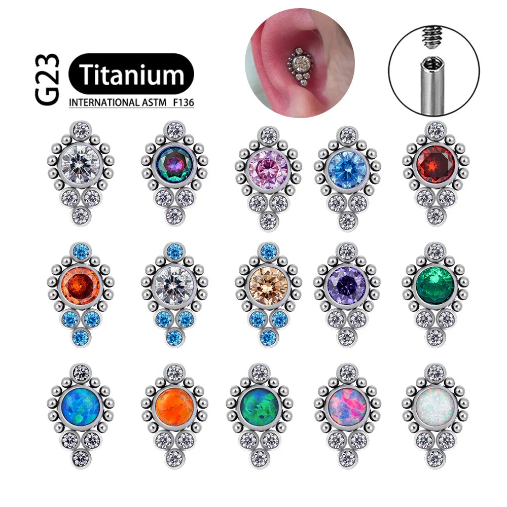 G23 Titanium ASTM F136 Cartilage Ear Studs Zircon Opal Agate Labret Lip Tragus Christmas Gift Piercing Jewelry For Women