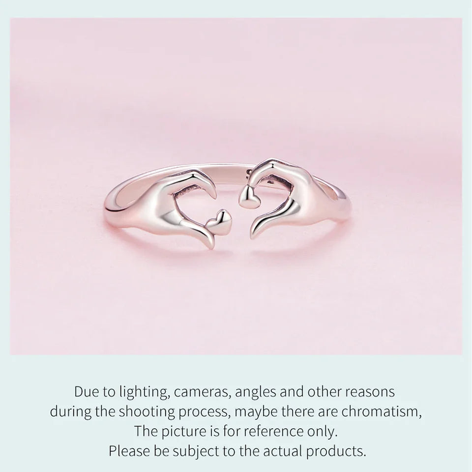 WOSTU Real 925 Sterling Silver Romantic Hand Heart Rings For Women Palm Love Couple Wedding Rings Valentine's Day Jewelry Gift