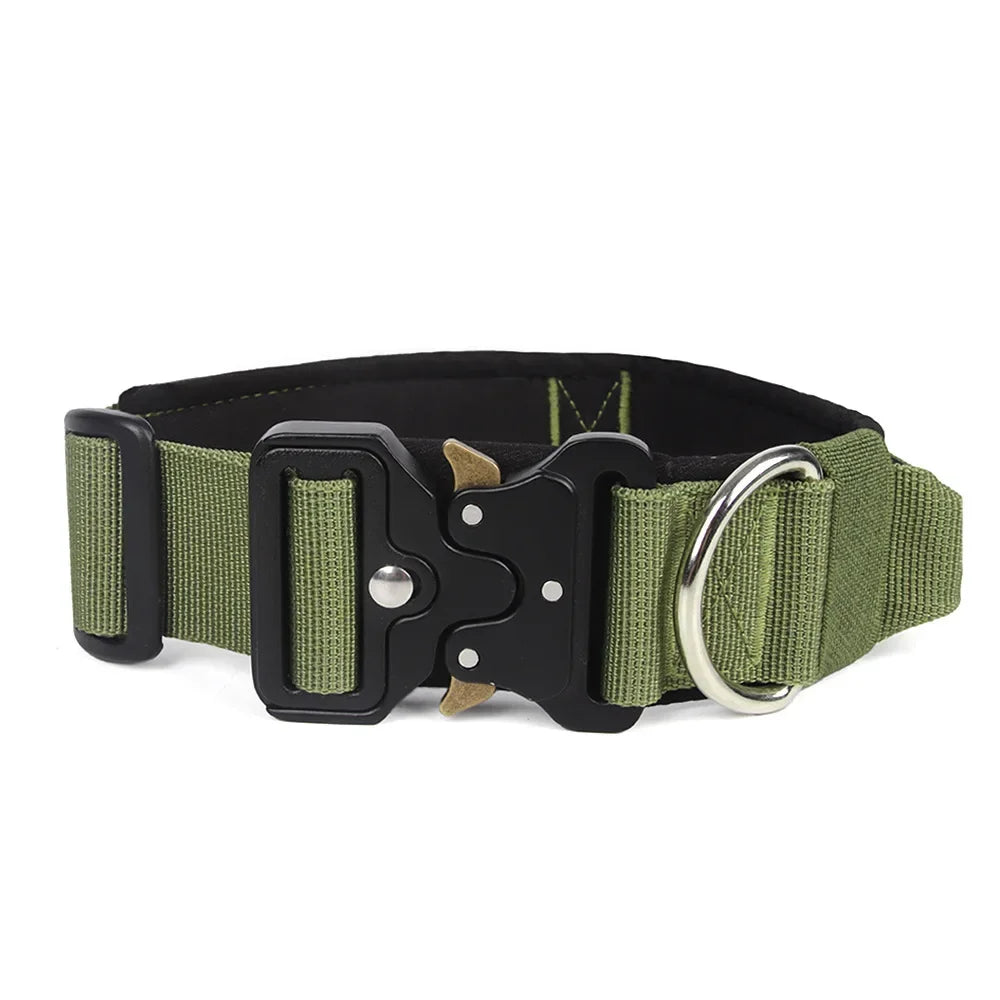 Large Dog Collar Durable Nylon Military Tactical Adjustable Pet Lead Outdoor Walking Training Collars Pitbull Labrador Supplies