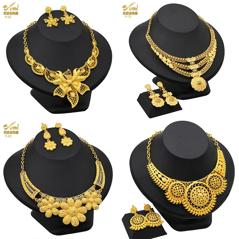 ANIID African 24K Gold Plated Jewelry Sets For Women 2PCS Set