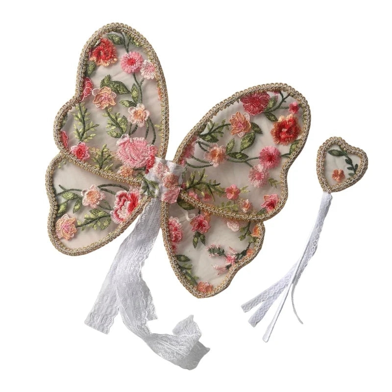 Kids Angelic Lace Wing Costume with Embroidery Detail Lovely Baby Butterfly Wing for Photoshoots and Birthday Parties