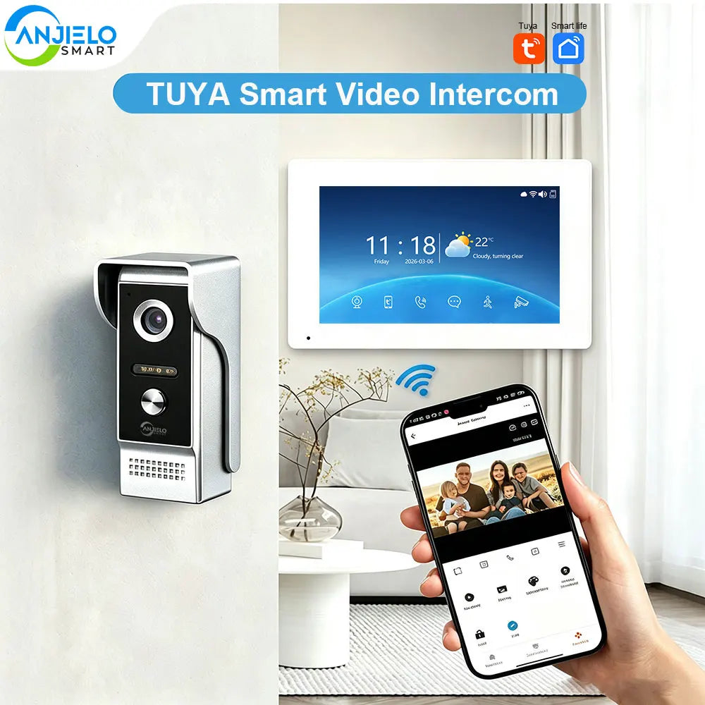 ANJIELO Tuya Smart Video Intercom System 7 inch 10 Touch Screen Video Doorbell Suit for Home Apartment
